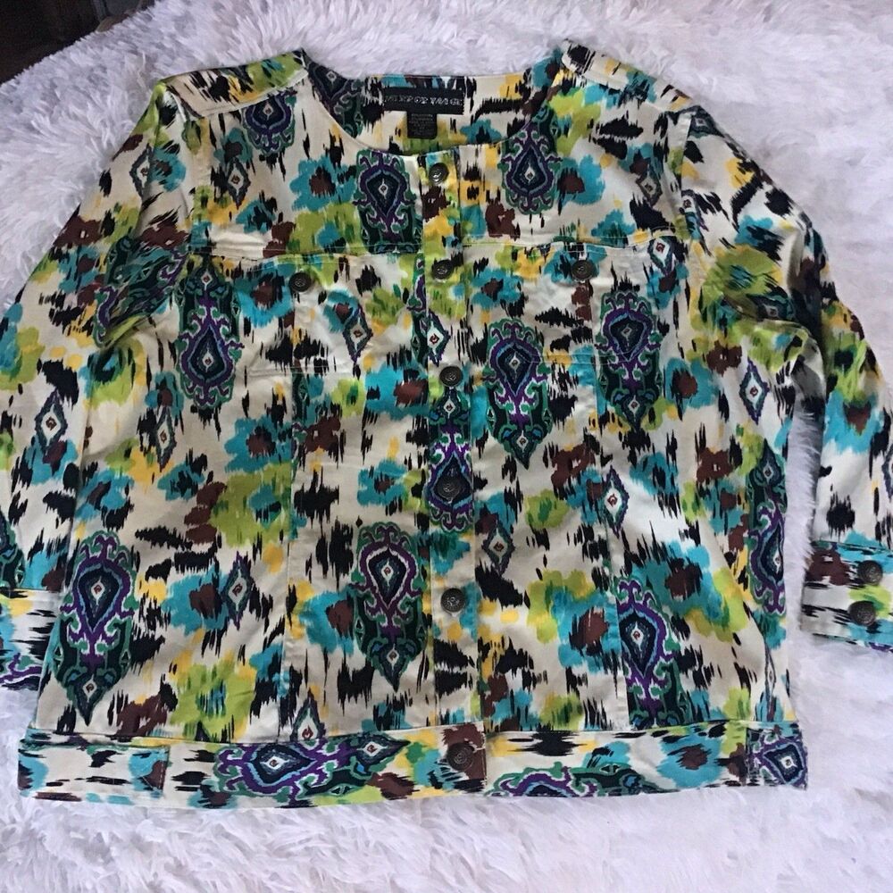 Mirror Image Womens Size XL Jewel Tone Ikat Print Metal Button Jacket Coat